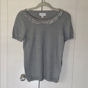 ELLE short sleeve sweater w/ faux diamonds